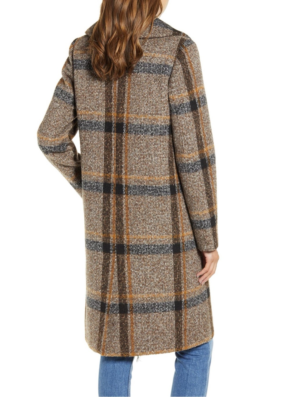KENDALL + KYLIE Brown Plaid Double Breasted Tweed Coat Size S NWOT - Picture 2 of 11